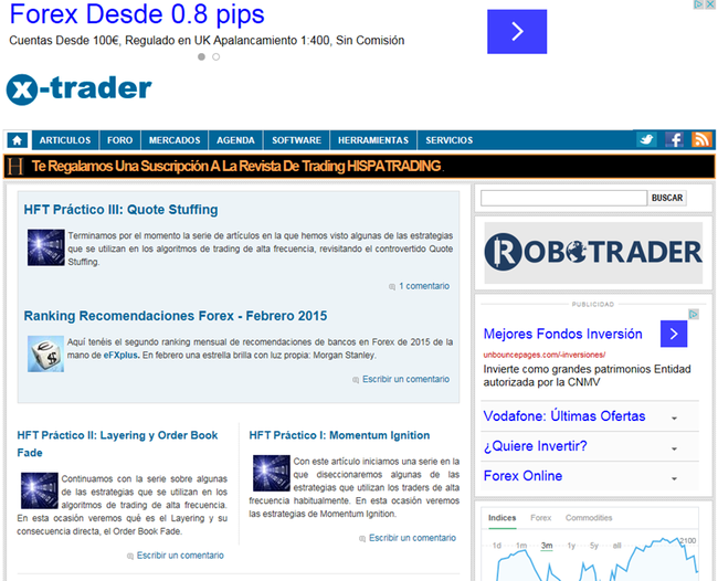 Aspecto de X-Trader.net en 2015