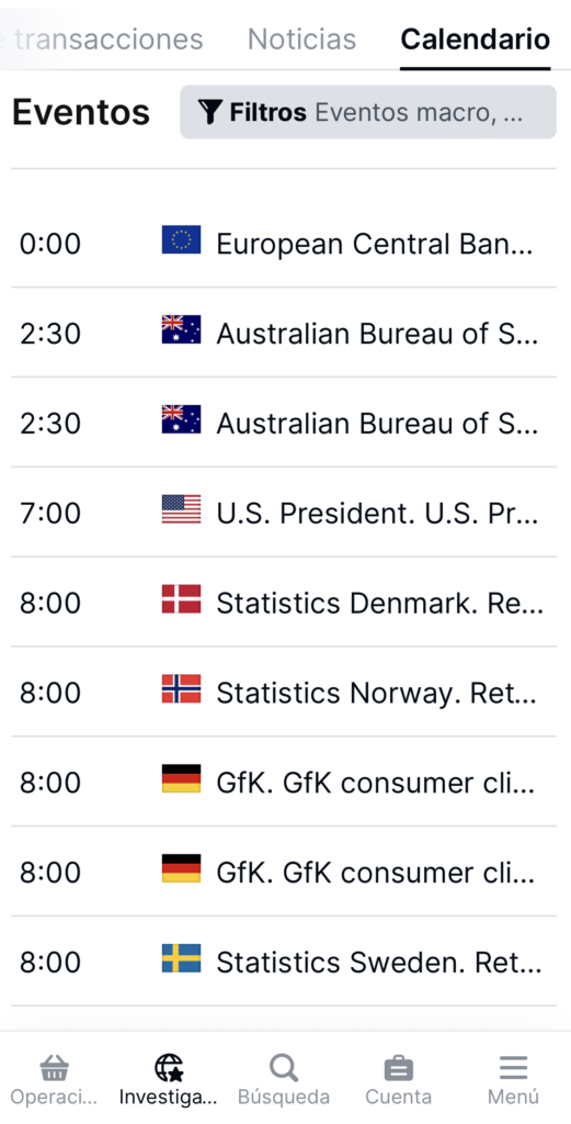 Calendario BisonTrade App