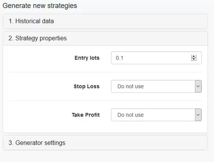 Expert Advisor Studio - Propiedades Estrategia