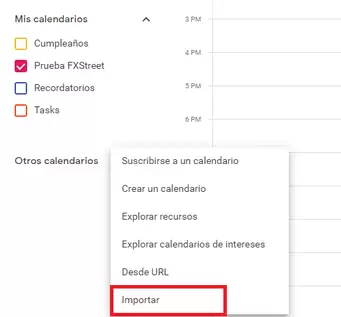 Importación de ICS en Google Calendar