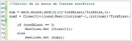 Código base. Cálculo de la serie de cierres sintéticos.