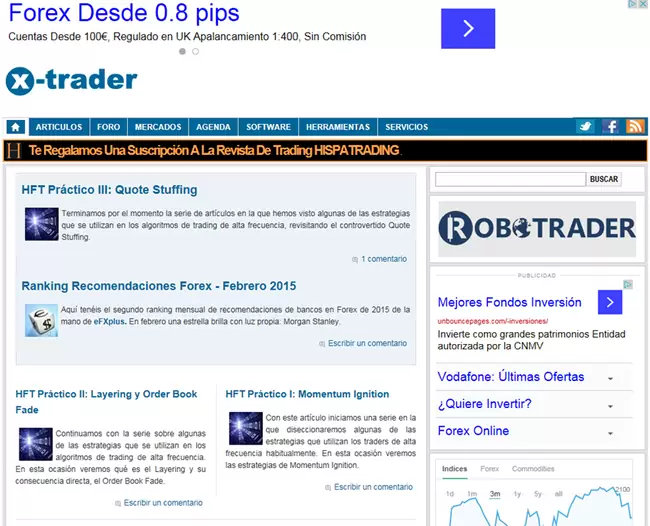 Aspecto de X-Trader.net en 2015