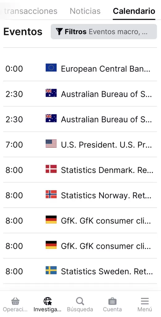 Calendario BisonTrade App